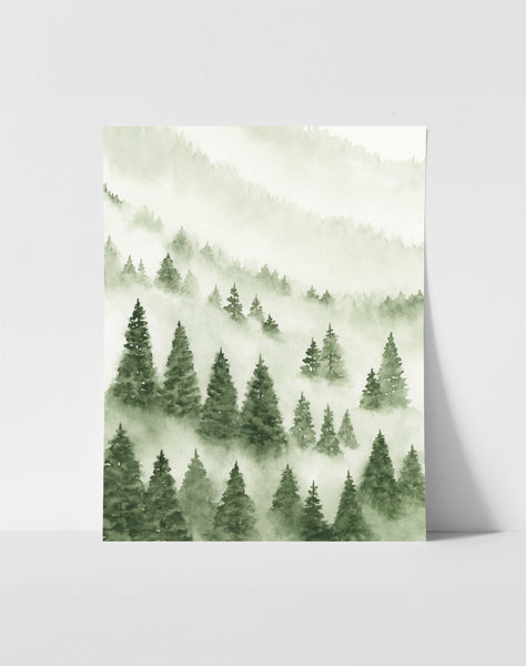 Foggy Forest Green I - Art Print