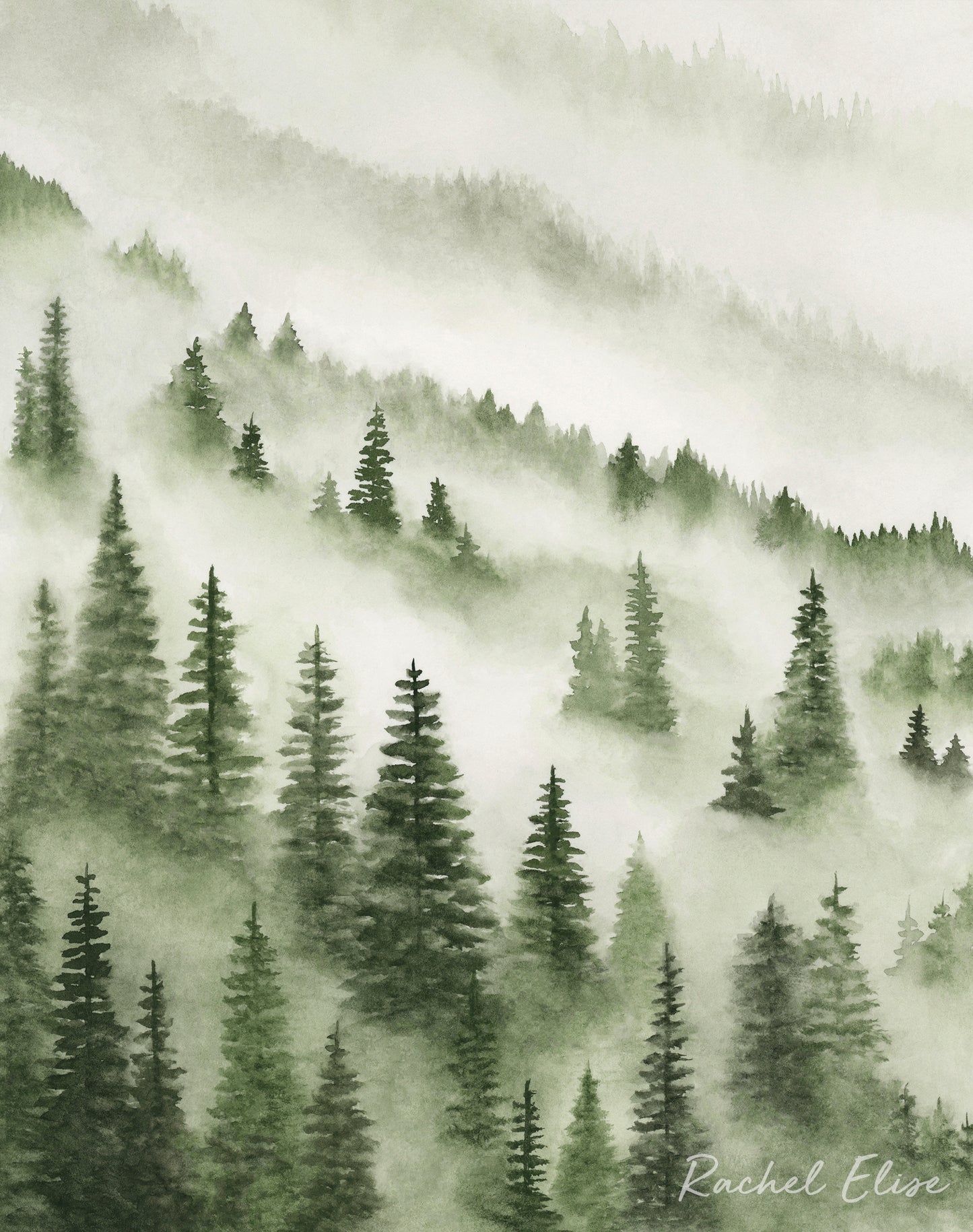 Foggy Forest Green I - Art Print