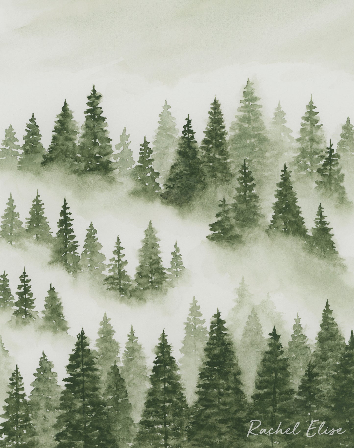 Foggy Forest Green II - Art Print