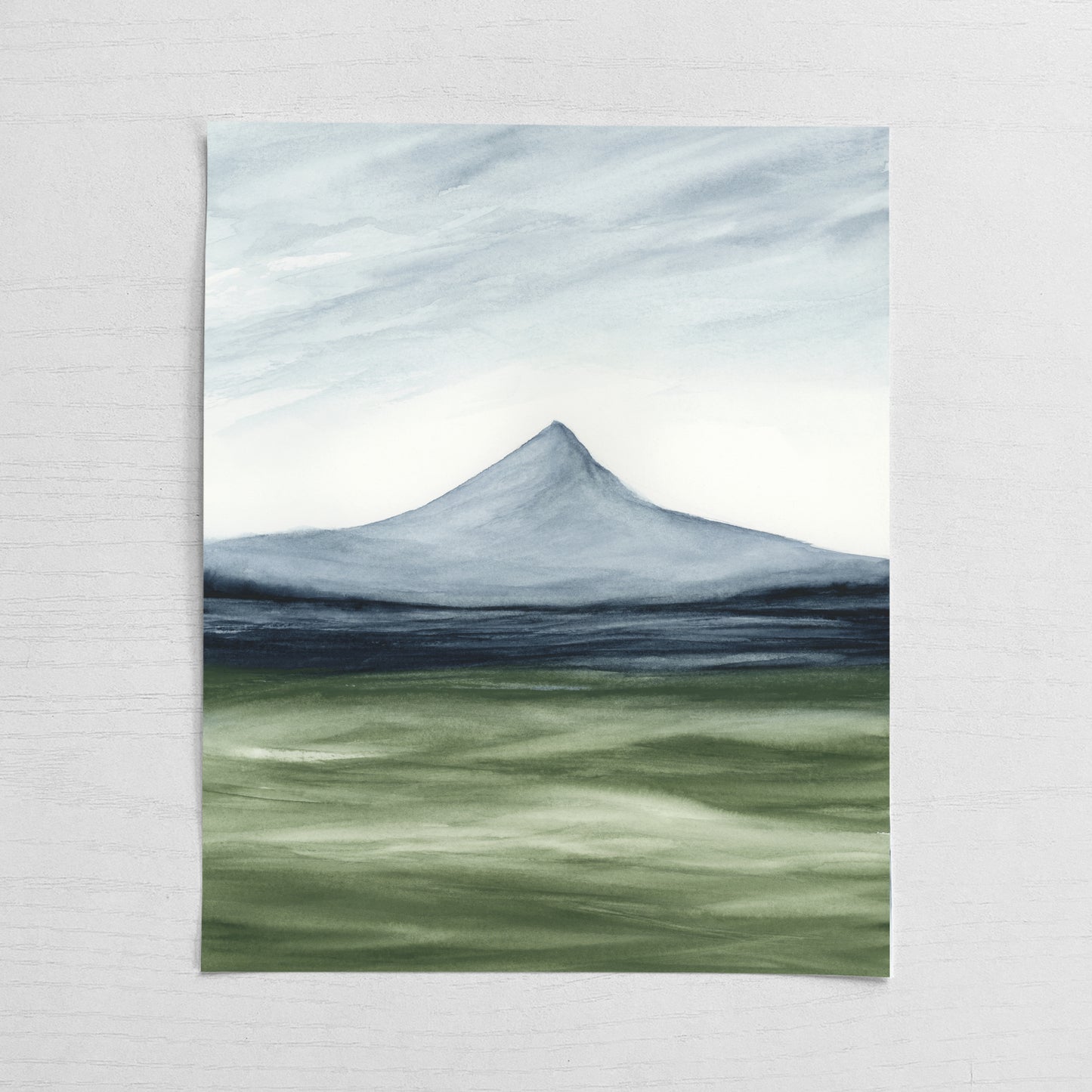 Navy Blue Mountain Sage Green Valley Watercolor